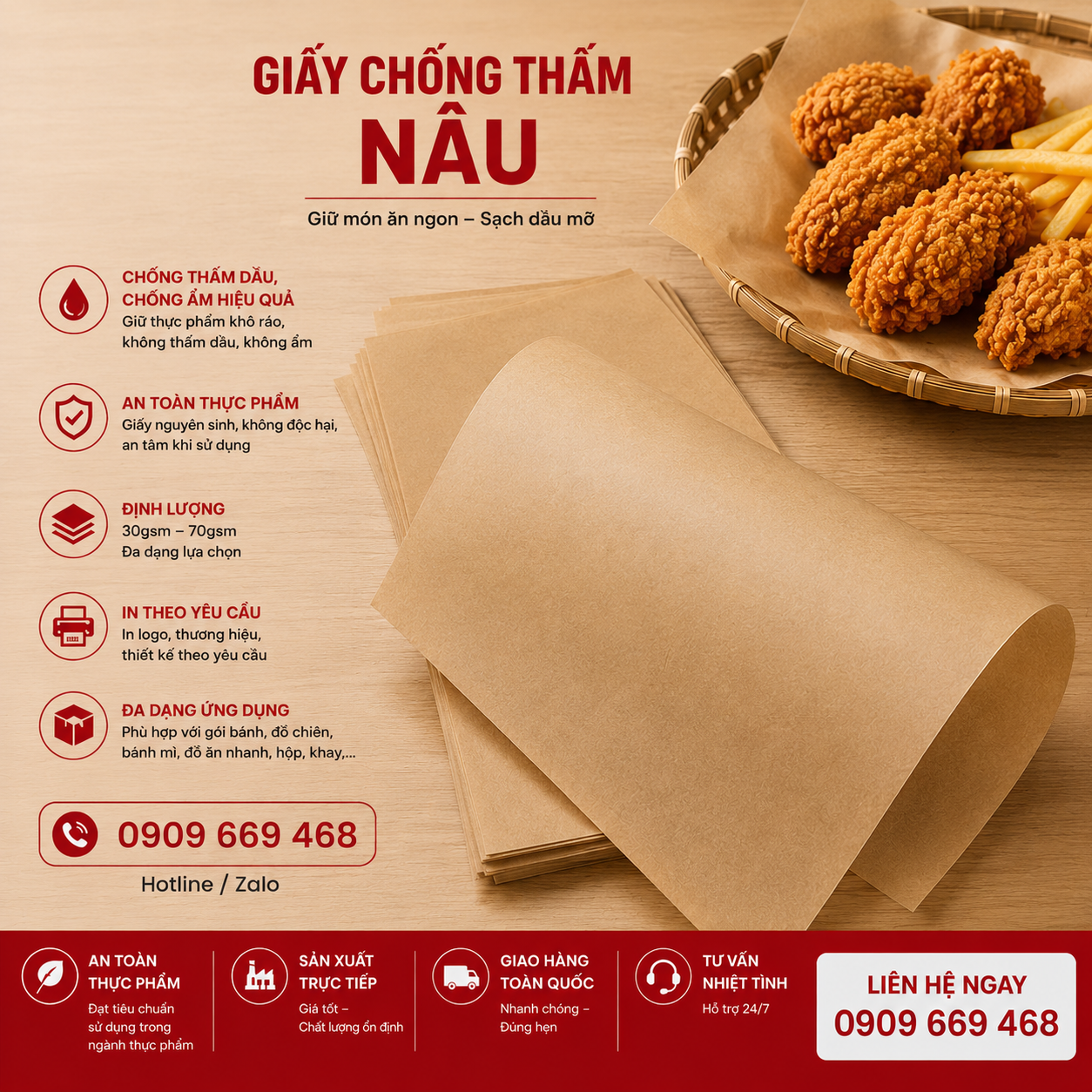 Giấy Chống Thấm Nâu Thực Phẩm